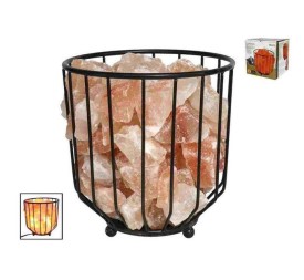 LÁMPARA DE SAL EN CESTO METÁLICO 17X19CM