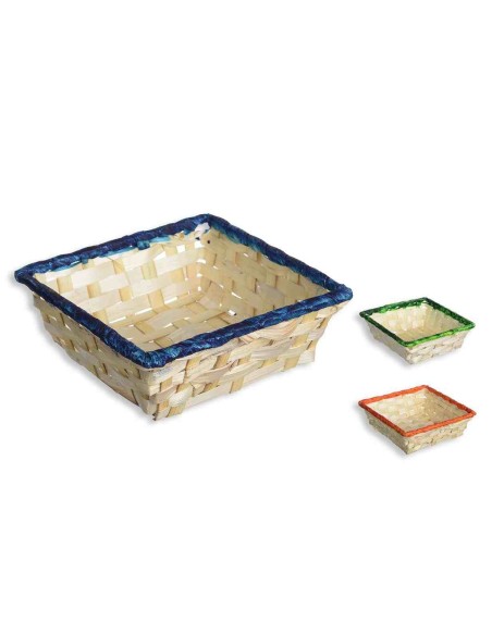 CESTO BAMBU CUADRADA RIBETE COLORES