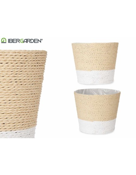 MACETERO CUERDA 15X14CM BLANCO NATURAL