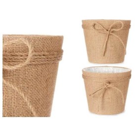 MACETERO TELA CON LAZO 18X16CM MARRÓN