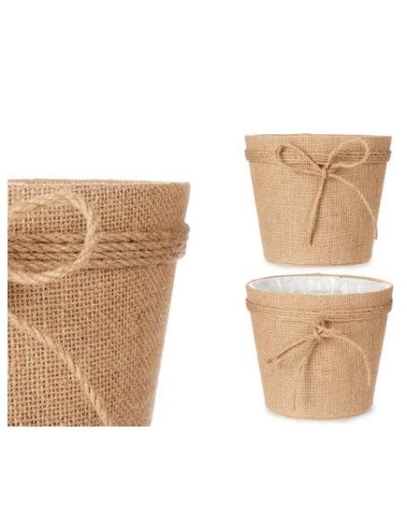MACETERO TELA CON LAZO 18X16CM MARRÓN