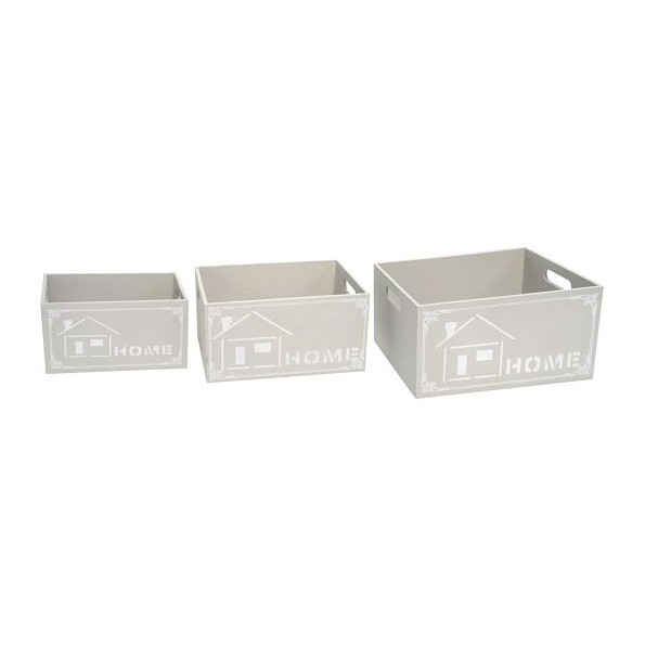 SET 3 CAJAS DE MADERA COLOR GRIS HOME