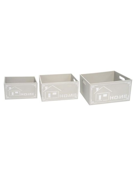 SET 3 CAJAS DE MADERA COLOR GRIS HOME