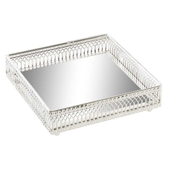 BANDEJA ESPEJO METAL 15,5X15,5X4,5 PLATEADO