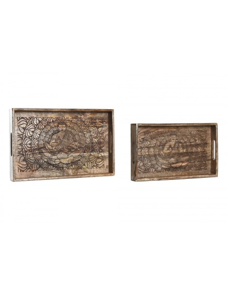 BANDEJA SET 2 MANGO 43X27,5X7,5 BUDA DECAPE MARRON