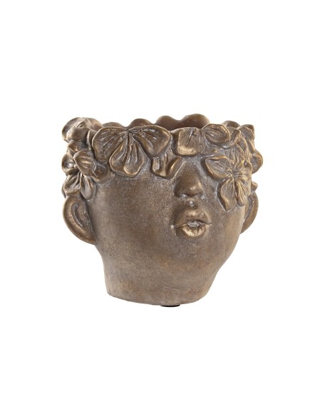 MACETERO CEMENTO 20X19X17 CARA ENVEJECIDO DORADO