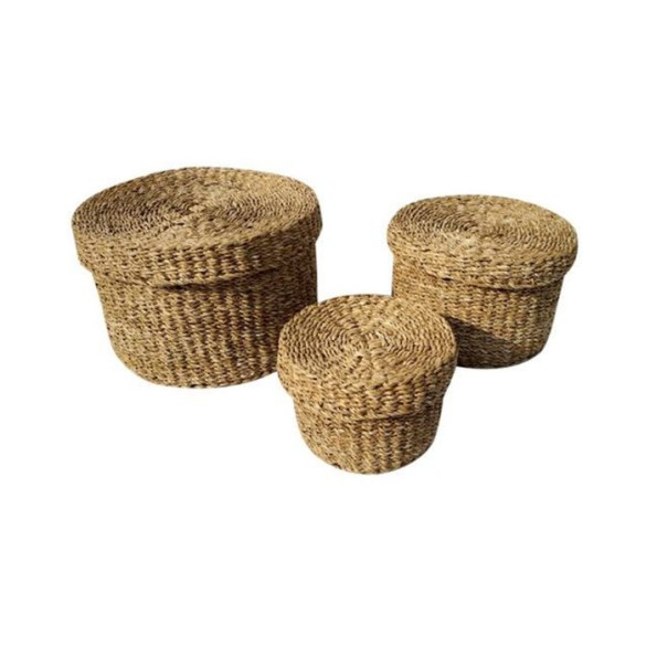 CESTA SET 3 SEAGRASS 40X40X25 CON TAPA NATURAL