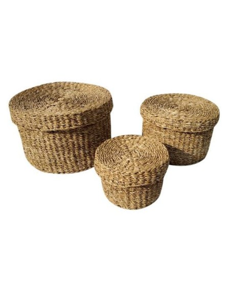 CESTA SET 3 SEAGRASS 40X40X25 CON TAPA NATURAL