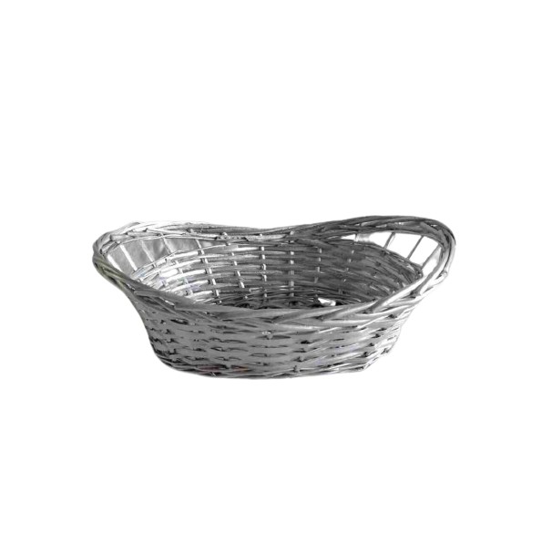 CESTA OVAL C/ASAS XMAS 36X25X10 PLATA