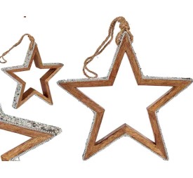 ESTRELLA MADERA SILUETA CON PURPURINA 22CM