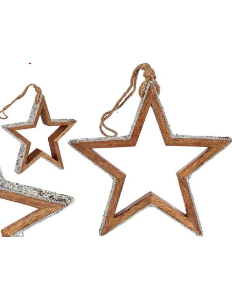 ESTRELLA MADERA SILUETA CON PURPURINA 22CM