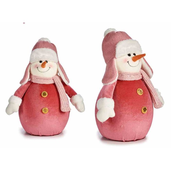 FIGURA MUÑECO NIEVE TRAJE ROSA GR 40 CM