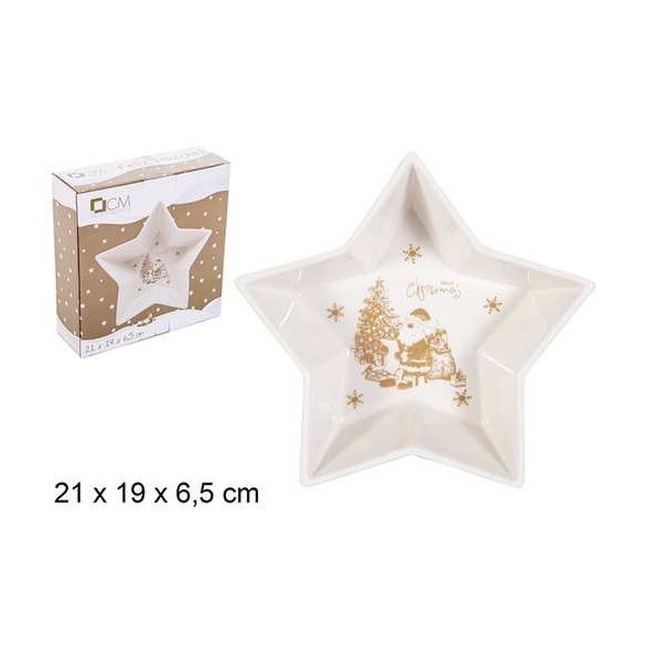 BANDEJA CERAMICA FORMA ESTRELLA NAVIDAD ORO NEW 21x19x6.5cm