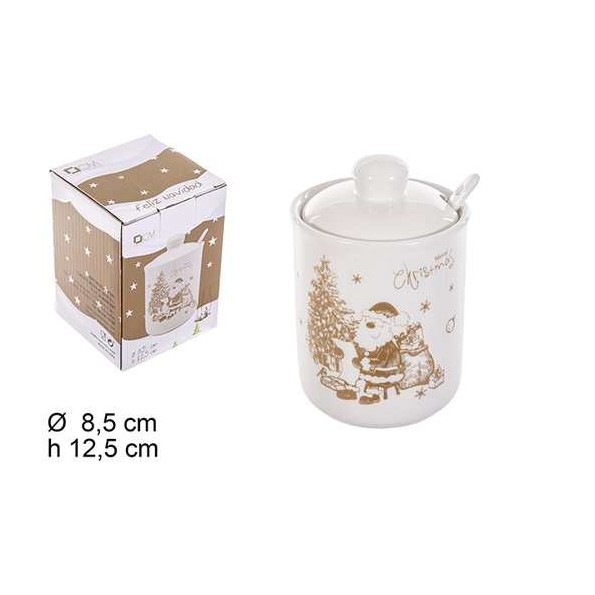 BOTE CERAMICA CON CUCHARA NAVIDAD ORO NEW 8.5x8.5x12.5cm