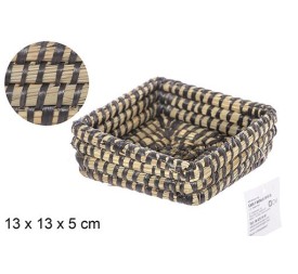 MINI CESTA MAIZ CUADRADA COSIDA PLASTICO NEGRO 13x13x5cm