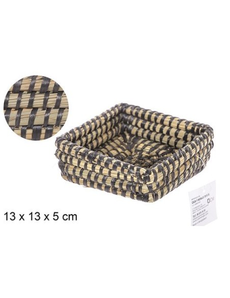 MINI CESTA MAIZ CUADRADA COSIDA PLASTICO NEGRO 13x13x5cm