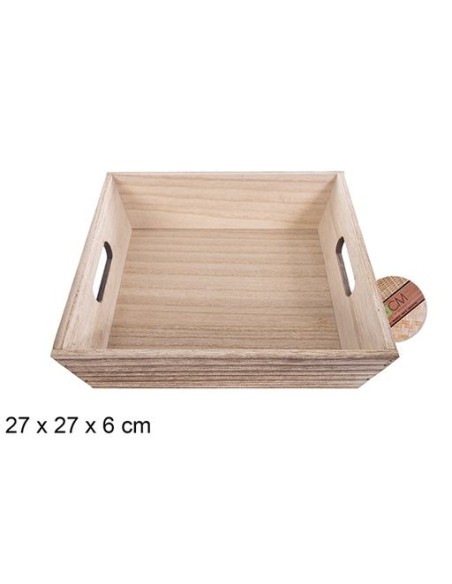 CAJA MADERA CUADRADA VINTAGE 27x27x6cm