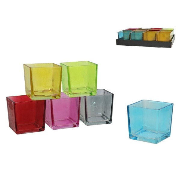 PORTAVELAS CRISTAL CUAD. LIRIA 8CM 6 SURT