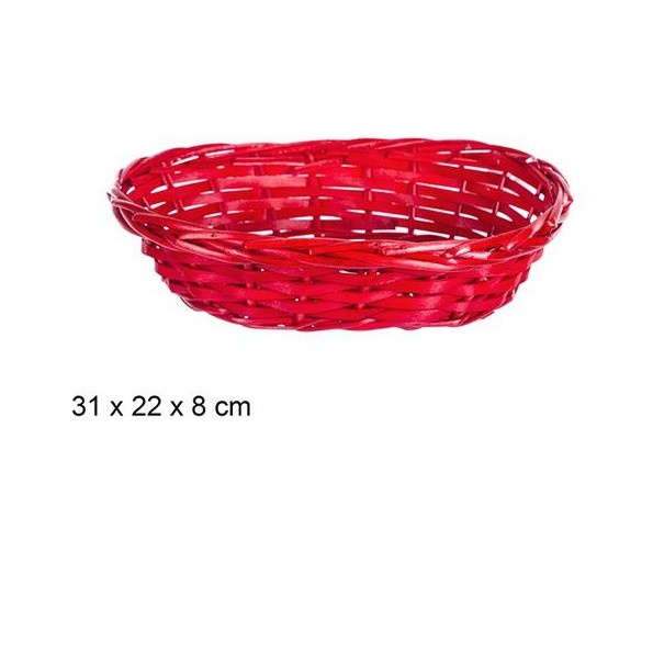 CESTA MIMBRE OVALADA ROJA NAVIDAD 31x22x8cm