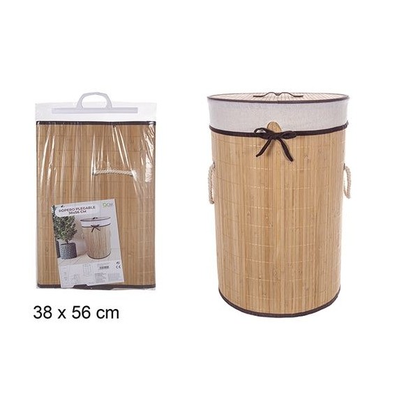 ROPERO BAMBU PLEGABLE REDONDO CON FORRO NATURAL 38x56CM