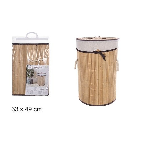 ROPERO BAMBU PLEGABLE REDONDO CON FORRO NATURAL 33x49CM