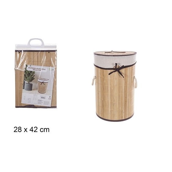 ROPERO BAMBU PLEGABLE REDONDO CON FORRO NATURAL 28x42CM