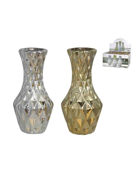 JARRON LEON 6,5X15CM GRES ORO/PLATA SURTIDO