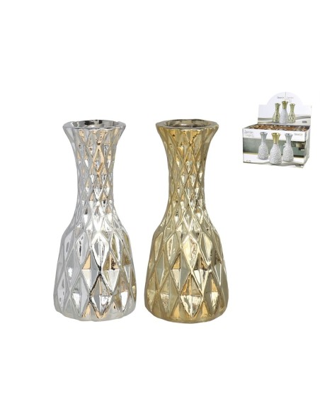 JARRON LEON 6,5X15CM GRES ORO/PLATA SURT