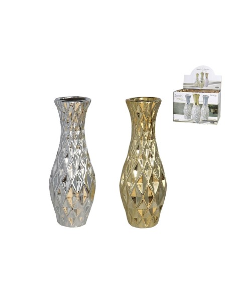 JARRON LEON 6,5X18CM GRES ORO/PLATA SURTIDO