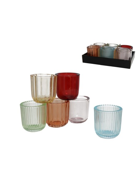 PORTAVELAS CRISTAL RED. LORCA 7,4X7,8CM 3 SURT. 6