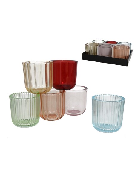 PORTAVELAS CRISTAL RED. LORCA 9X9,3CM 3 SURT. 6 CO