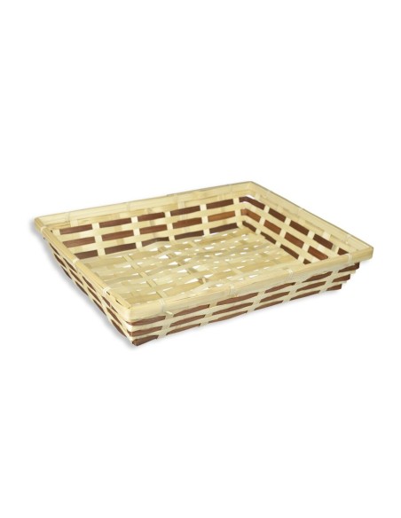 CESTO BAMBU RECTG COMBINADO NATURAL Y MARRON 38x29x7cm