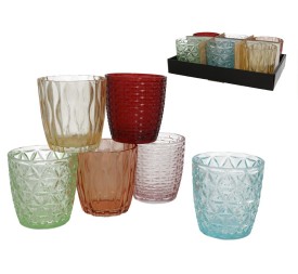 PORTAVELAS CRISTAL RED. PETRER 9X9CM 3 SURT