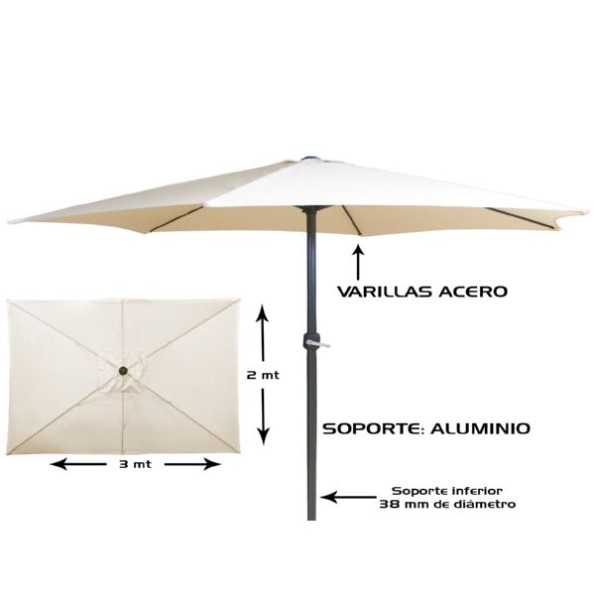 SOMBRILLA CREMA 2X3MT TUBO ALUM 38MM