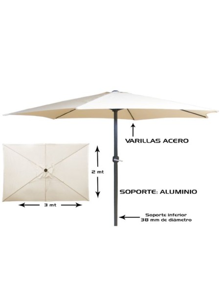 SOMBRILLA CREMA 2X3MT TUBO ALUM 38MM