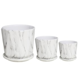 SET 3 MACETEROS C/PLATO EFEC MÁRMOL GRIS