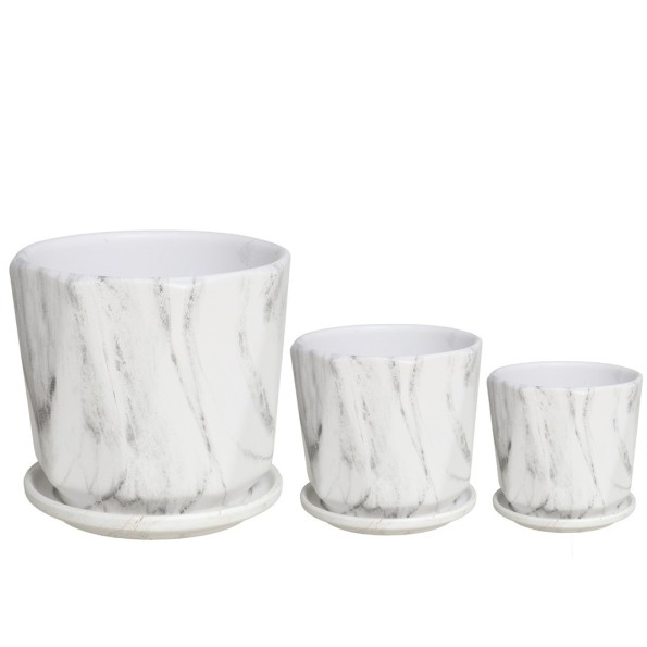SET 3 MACETEROS C/PLATO EFEC MÁRMOL GRIS
