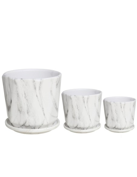 SET 3 MACETEROS C/PLATO EFEC MÁRMOL GRIS