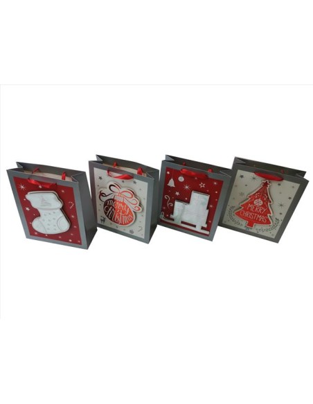 BOLSA REGALO PAPEL NAVIDAD 3D 26X32X10 CM 210GRM MUNDOFLOR (4013)