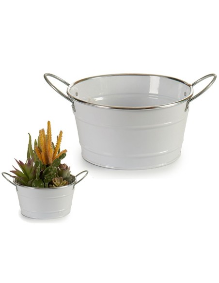 MACETERO REDONDO BLANCO FILO PLATA 20 x 27,5 x 10,5 cm. MACETERO REDONDO BLANCO FILO PLATA 20 x 27,5 x 10,5 cm.