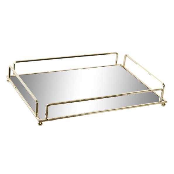 BANDEJA DECORACION METAL ESPEJO 30X20X5 DORADO