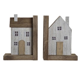 SUJETALIBROS SET 2 MDF 12X9X16 CASAS NATURAL