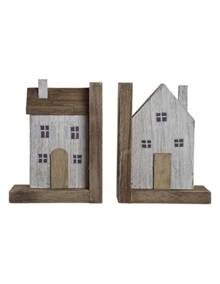 SUJETALIBROS SET 2 MDF 12X9X16 CASAS NATURAL