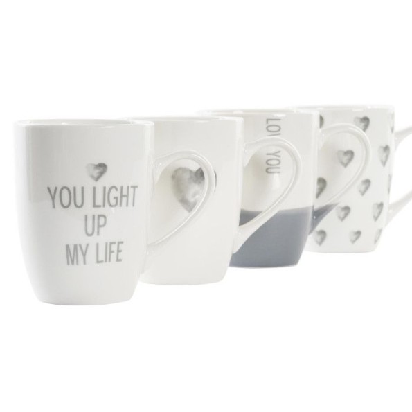 MUG PORCELANA 12X8X10,5 340ML, CORAZONES 4 SURT.