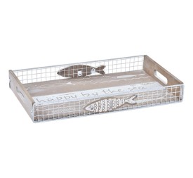 BANDEJA DECORACION MADERA METAL 39X23X5 PECES