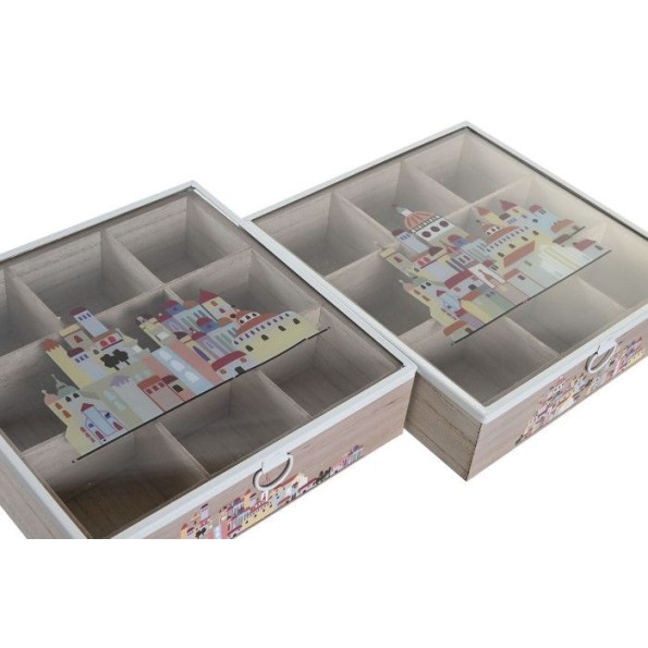 CAJA INFUSIONES MDF 24,5X24,5X6 CASITAS 2 SURT.