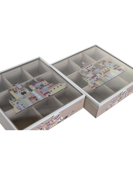 CAJA INFUSIONES MDF 24,5X24,5X6 CASITAS 2 SURT.