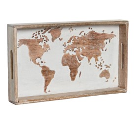 BANDEJA DECORACION MANGO 39X23X6 MAPAMUNDI MARRON