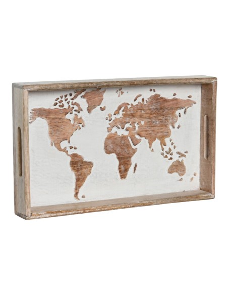 BANDEJA DECORACION MANGO 39X23X6 MAPAMUNDI MARRON