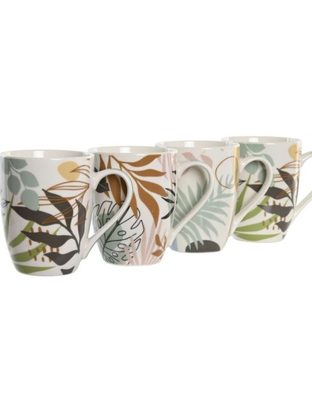 MUG PORCELANA 11,5X8,3X10,5 340ML HOJAS 4 SURT.
